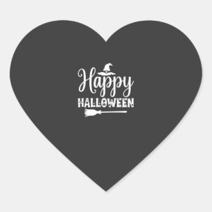 Glad Halloween Häxa Hatt Kvast Design Hjärtformat Klistermärke