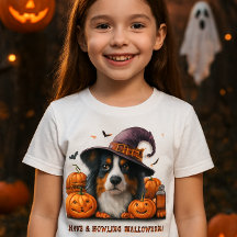 Glad Halloween Häxa Hund och Pumpa T-Shirt