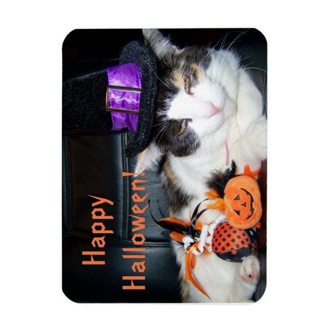 Glad Halloween Häxa Katt Kort Magnet (Vertikal)