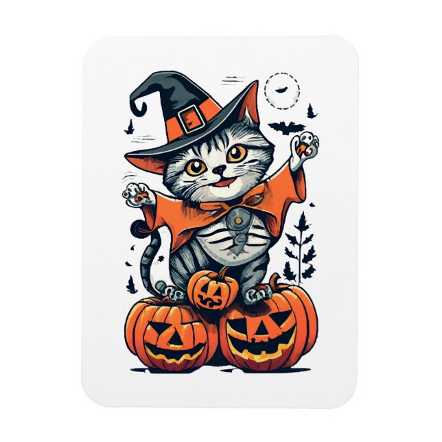Glad Halloween Häxa Katt Magnet (Vertikal)