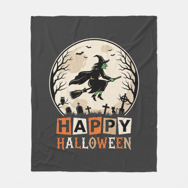 Glad Halloween Häxa Mån Kyrkogård Design_1 Fleecefilt (Framsidan)