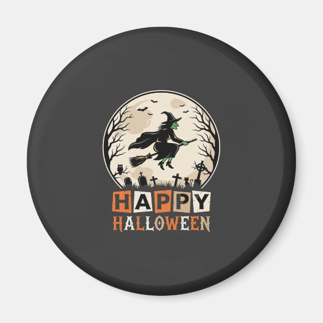Glad Halloween Häxa Mån Kyrkogård Design_1 Magnet (Framsidan)