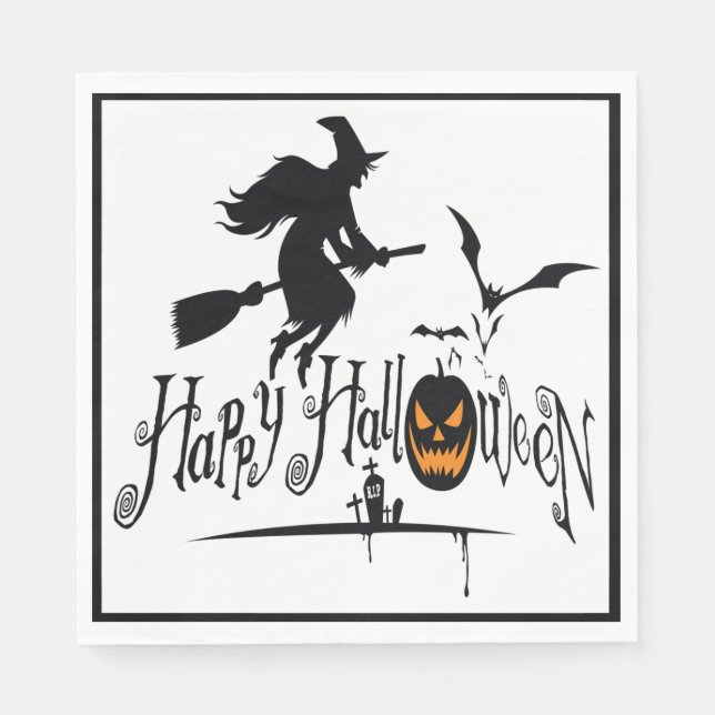 Glad Halloween Häxa Och Fladdermöss Pappersservett (Framsidan)