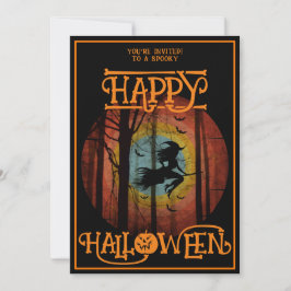 Glad Halloween Häxa På Kvast Kostym Fest Inbjudningar