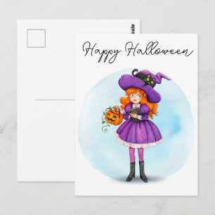 Glad Halloween Häxa Postkort Vykort
