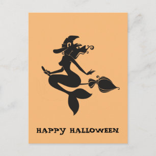 Glad Halloween Häxa Siren på Kvast Postkort Vykort