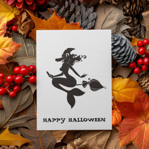 Glad Halloween Häxa Siren på kvast Vykort