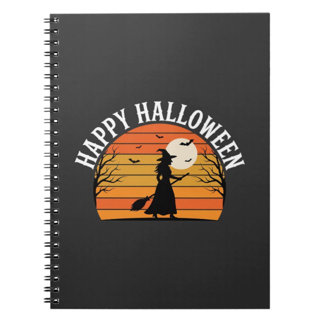 Glad Halloween Häxa Solnedgång Design_1 Anteckningsbok (Framsidan)