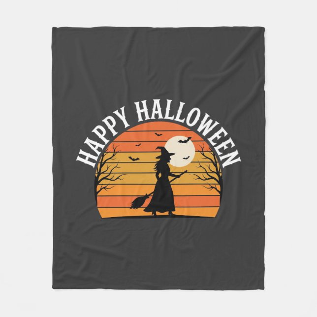 Glad Halloween Häxa Solnedgång Design_1 Fleecefilt (Framsidan)