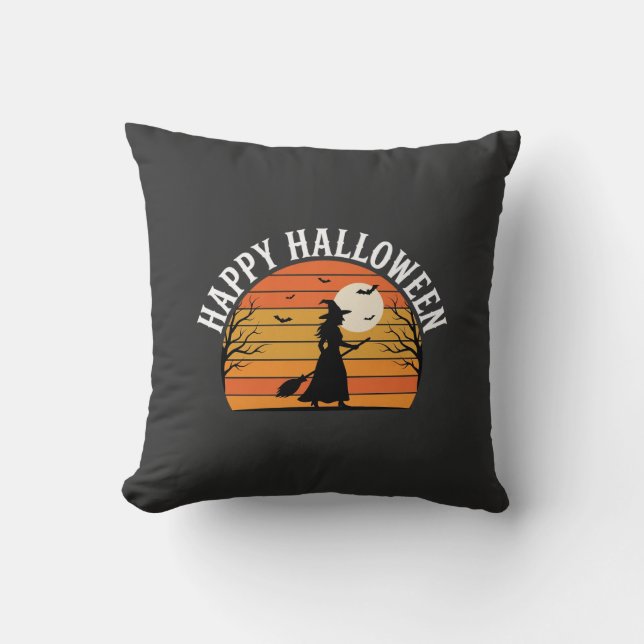 Glad Halloween Häxa Solnedgång Design_1 Kudde (Framsida)