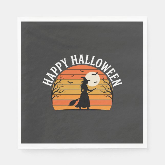 Glad Halloween Häxa Solnedgång Design_1 Pappersservett (Framsidan)