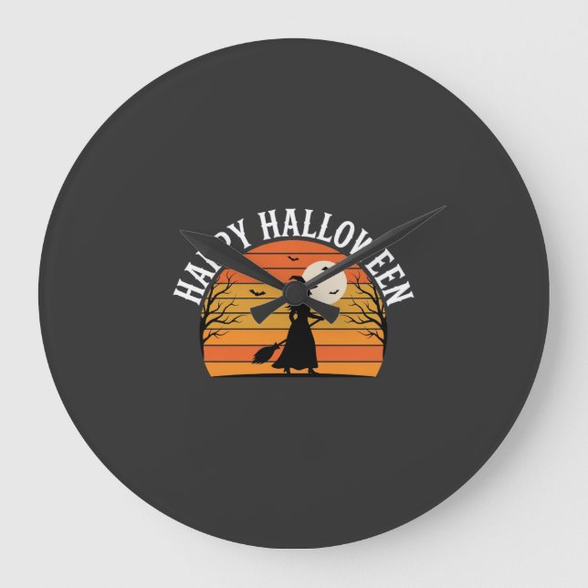 Glad Halloween Häxa Solnedgång Design_1 Stor Klocka (Framsida)