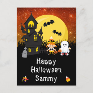 Glad Halloween Häxa Spöke Orange Helg Vykort