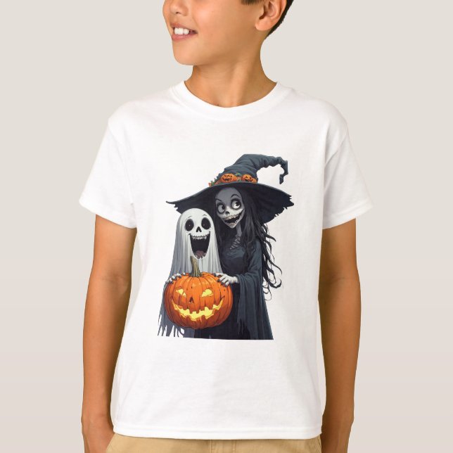 Glad Halloween Häxa Spöke Pumpa 🪄 T Shirt (Framsida)