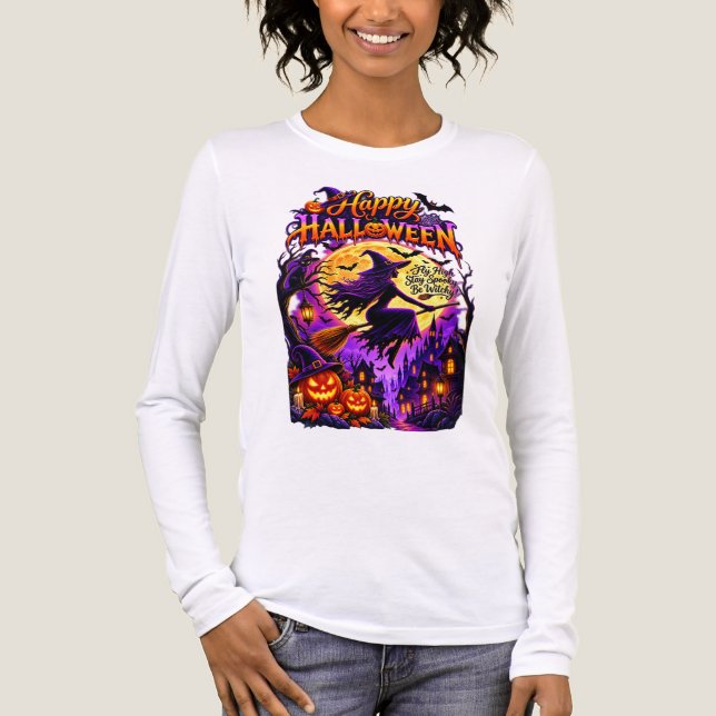 Glad Halloween Häxflykt – Kuslig, Magisk  T Shirt (Framsida)