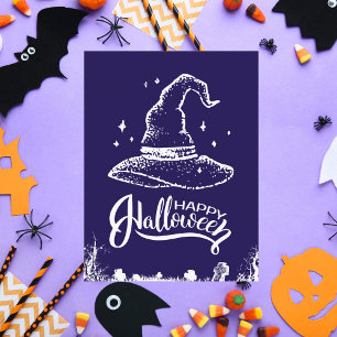 Glad Halloween Häxhatt och Kyrkogård Julkort