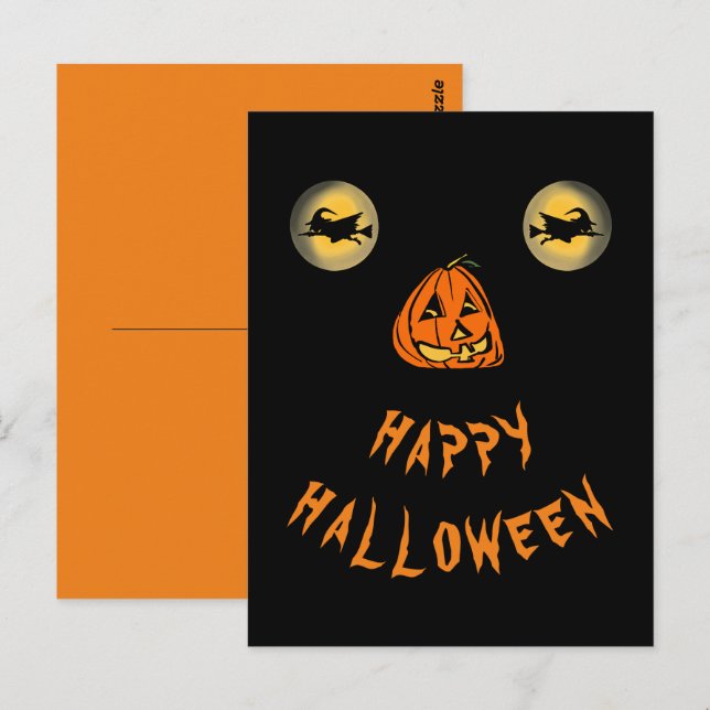 Glad Halloween Häxiga ögon och pumpa näsa Vykort (Fram/baksida)