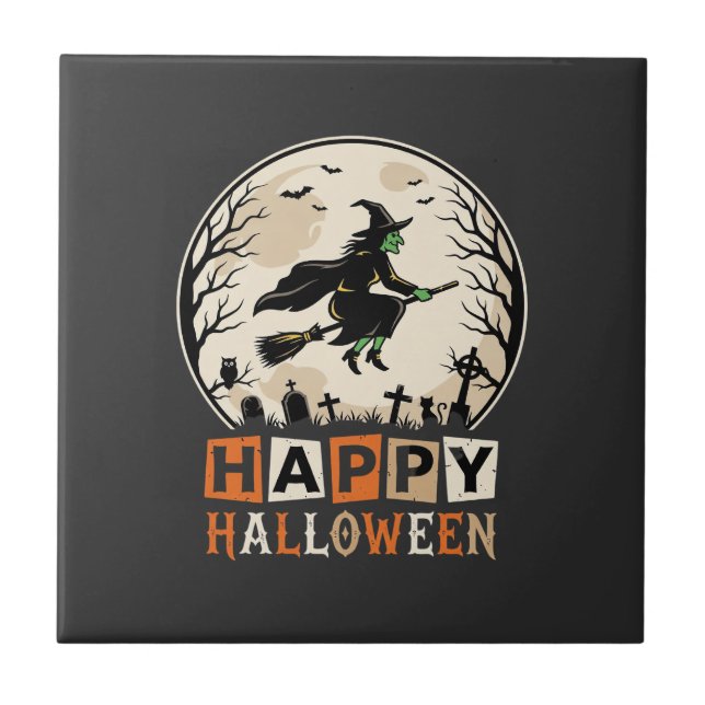 Glad Halloween Häxmåne Kyrkogård Design_1 Kakelplatta (Framsidan)
