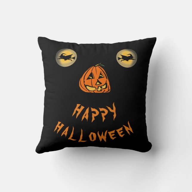 Glad Halloween Häxögon Och Pumpa Nosa Kudde (Baksida)