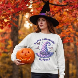 Glad Halloween Häxor Lila Gingham Häxhatt T Shirt