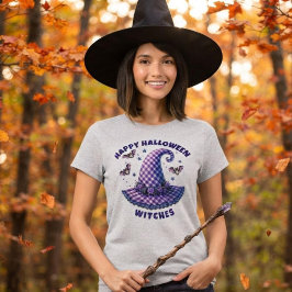 Glad Halloween Häxor Lila Gingham Häxhatt T Shirt