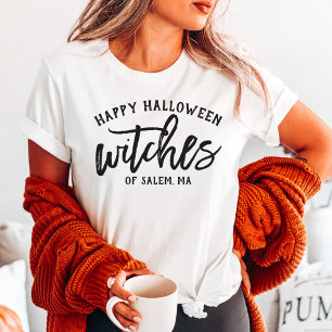 Glad Halloween Häxor Svart Script Anpassad Stad T Shirt
