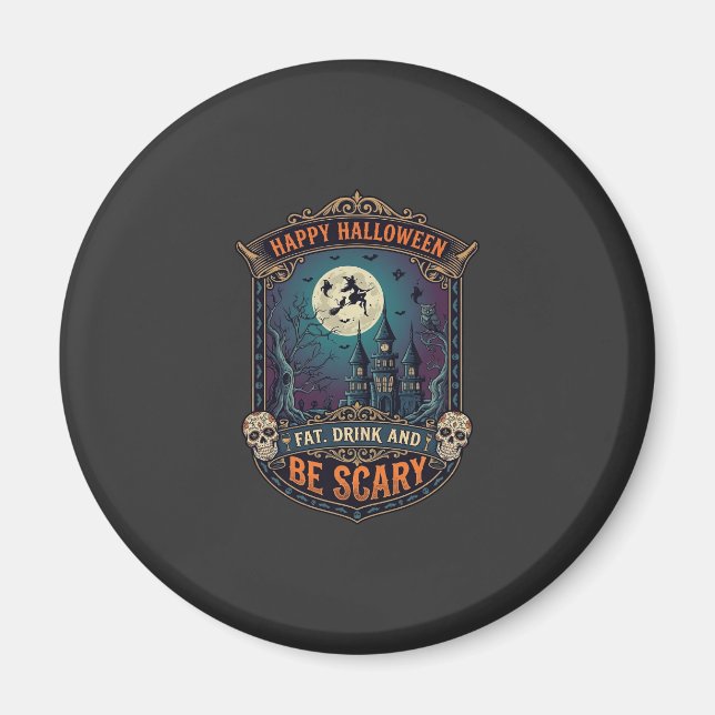 Glad Halloween Häxslott Skallar Fet Drick Var Magnet (Framsidan)