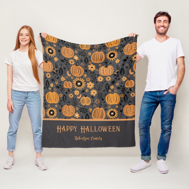 Glad Halloween Höst Pumpa Familjenamn Fleecefilt (På plats)