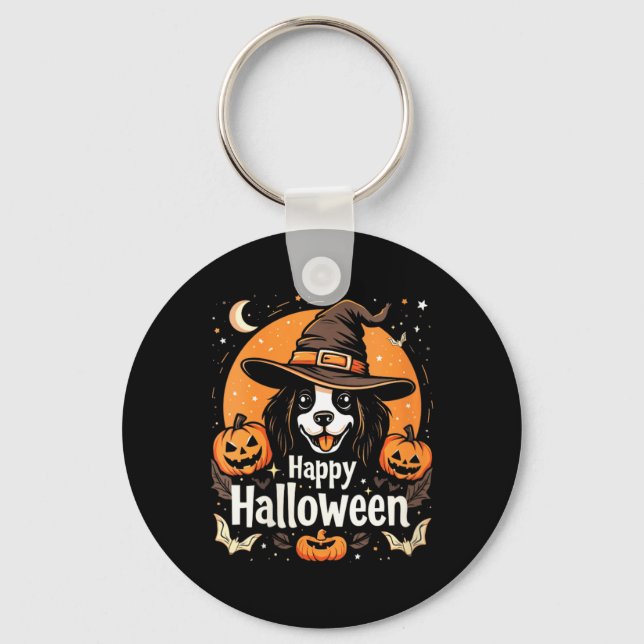 Glad Halloween Hund Dam Nyckelring (Framsida)
