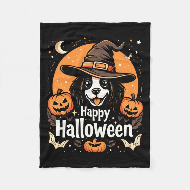 Glad Halloween Hund Långärmad Fleecefilt (Framsidan)