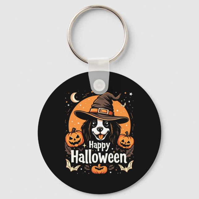 Glad Halloween Hund Långärmad Nyckelring (Framsida)