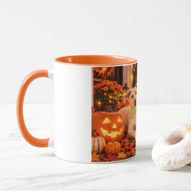 Glad Halloween Hund och Jack-o'-Lantern-mugg Mugg (Med munk)