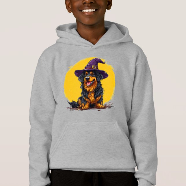 Glad Halloween-hund som bär en häxhatt T Shirt (Framsida)