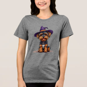 Glad Halloween-hund som bär en häxhatt T Shirt