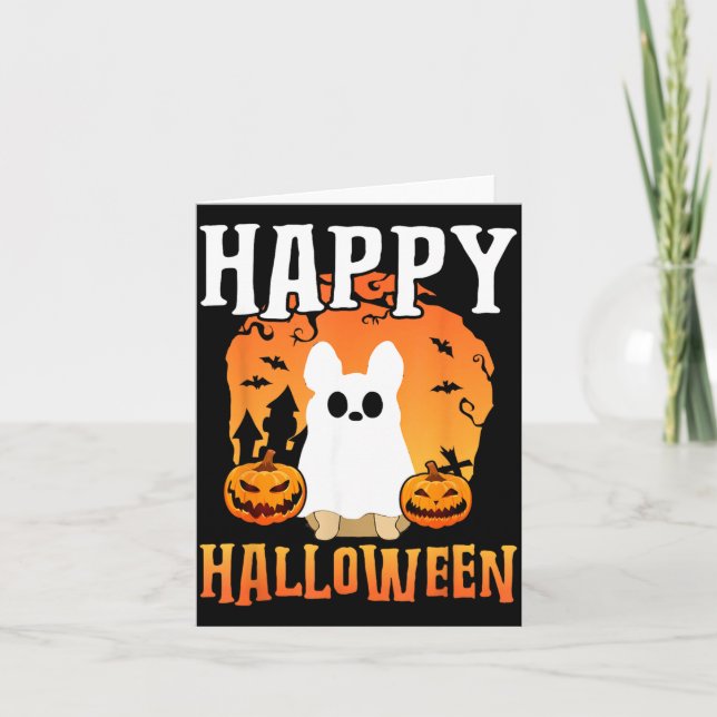 Glad Halloween Hund Spöke Kort (Framsida)