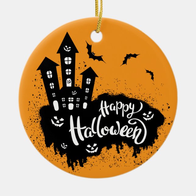 Glad Halloween-hus  Julgransprydnad Keramik (Framsidan)