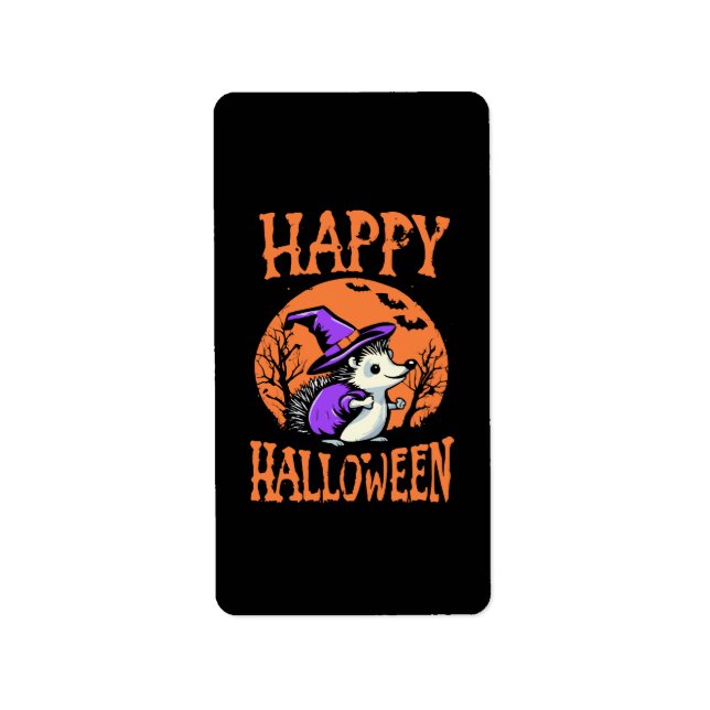 Glad Halloween Igelkott Häxa Adressetikett (Framsidan)
