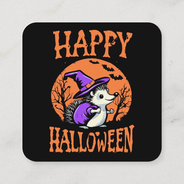 Glad Halloween Igelkott Häxa Fyrkantigt Visitkort (Baksida)