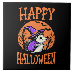 Glad Halloween Igelkott Häxa Kakelplatta