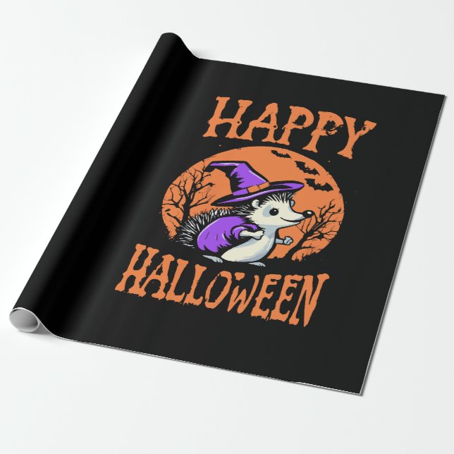 Glad Halloween Igelkott Häxa Presentpapper (Utrullad)