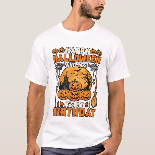 Glad Halloween Ja det är födelsedag Pumpor Måne Ca T Shirt (Framsida)