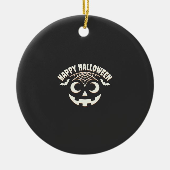 Glad Halloween Jack-O-Lantern Ansiktsdesign_1 Julgransprydnad Keramik (Framsidan)