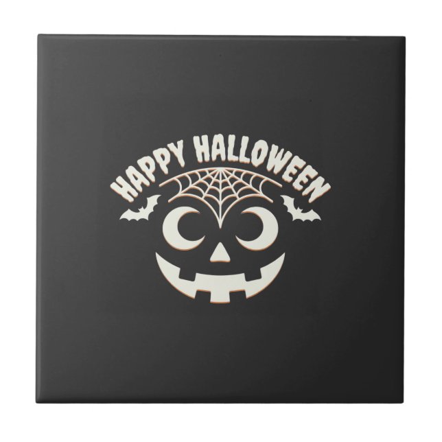 Glad Halloween Jack-O-Lantern Ansiktsdesign_1 Kakelplatta (Framsidan)