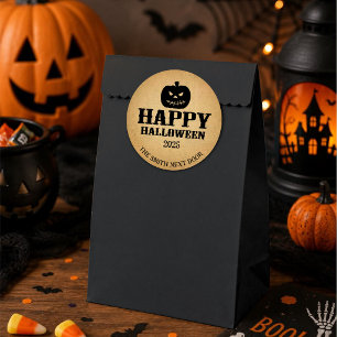Glad Halloween Jack-O-Lantern Brun Papper Runt Klistermärke
