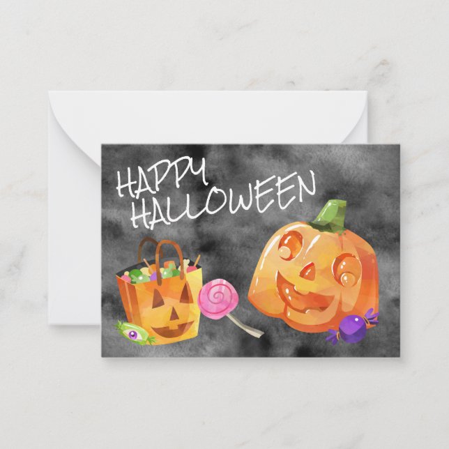 Glad Halloween Jack O' Lantern Godis Orange Svart Anteckningskort (Framsida)