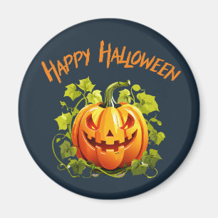 Glad Halloween Jack-O-Lantern På Vinrankan Magnet