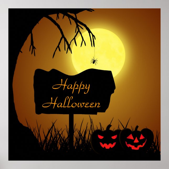 Glad Halloween Jack O Lantern Pumpalater Poster (Framsidan)