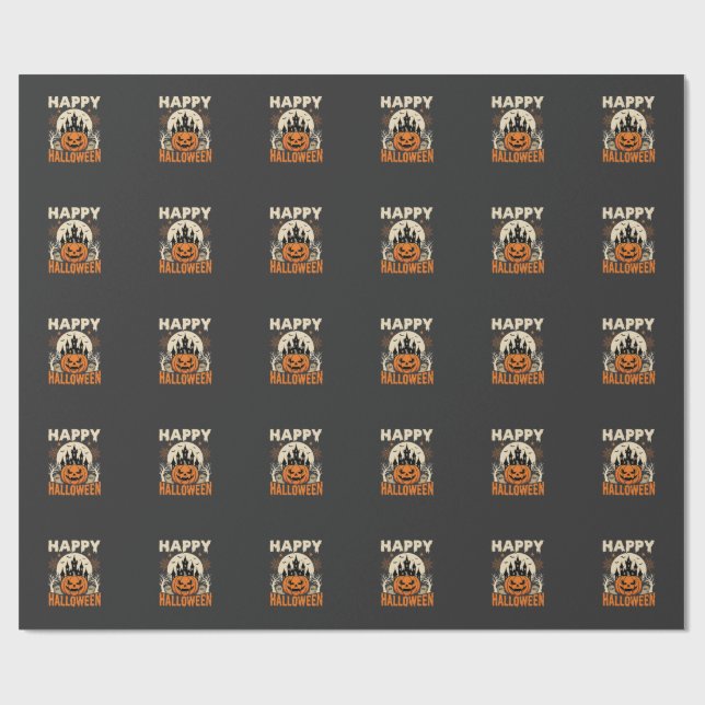 Glad Halloween Jack O Lantern Spök Slott Presentpapper (Platt)