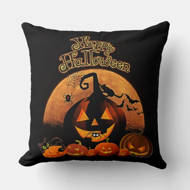 Glad Halloween Jack O' Lanterns Kudde (Framsida)