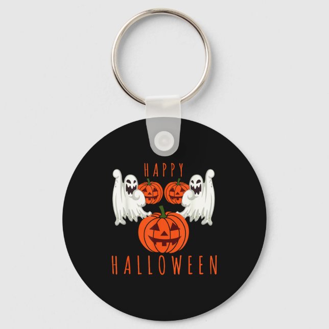 Glad halloween jack o lykta skrämmande spöken nyckelring (Framsida)